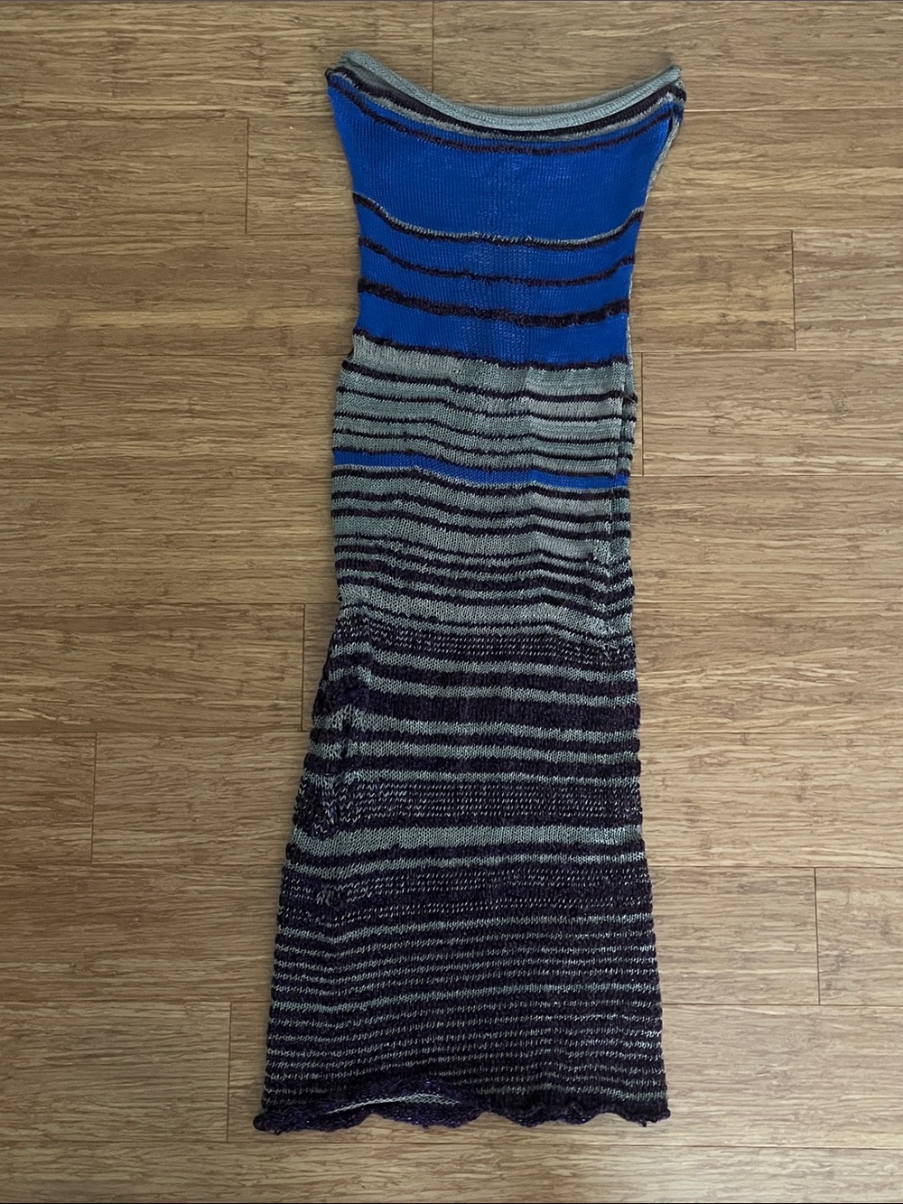 KREL Maxi Dress in Bright Blue and Gray and burgundy Stripes